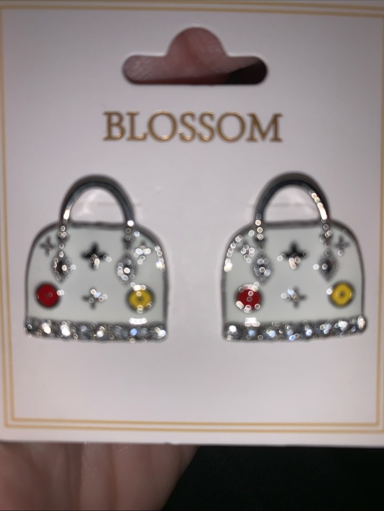 Blossom Jewelry - Blossom White Enamel Handbag Earrings with Rhinestones